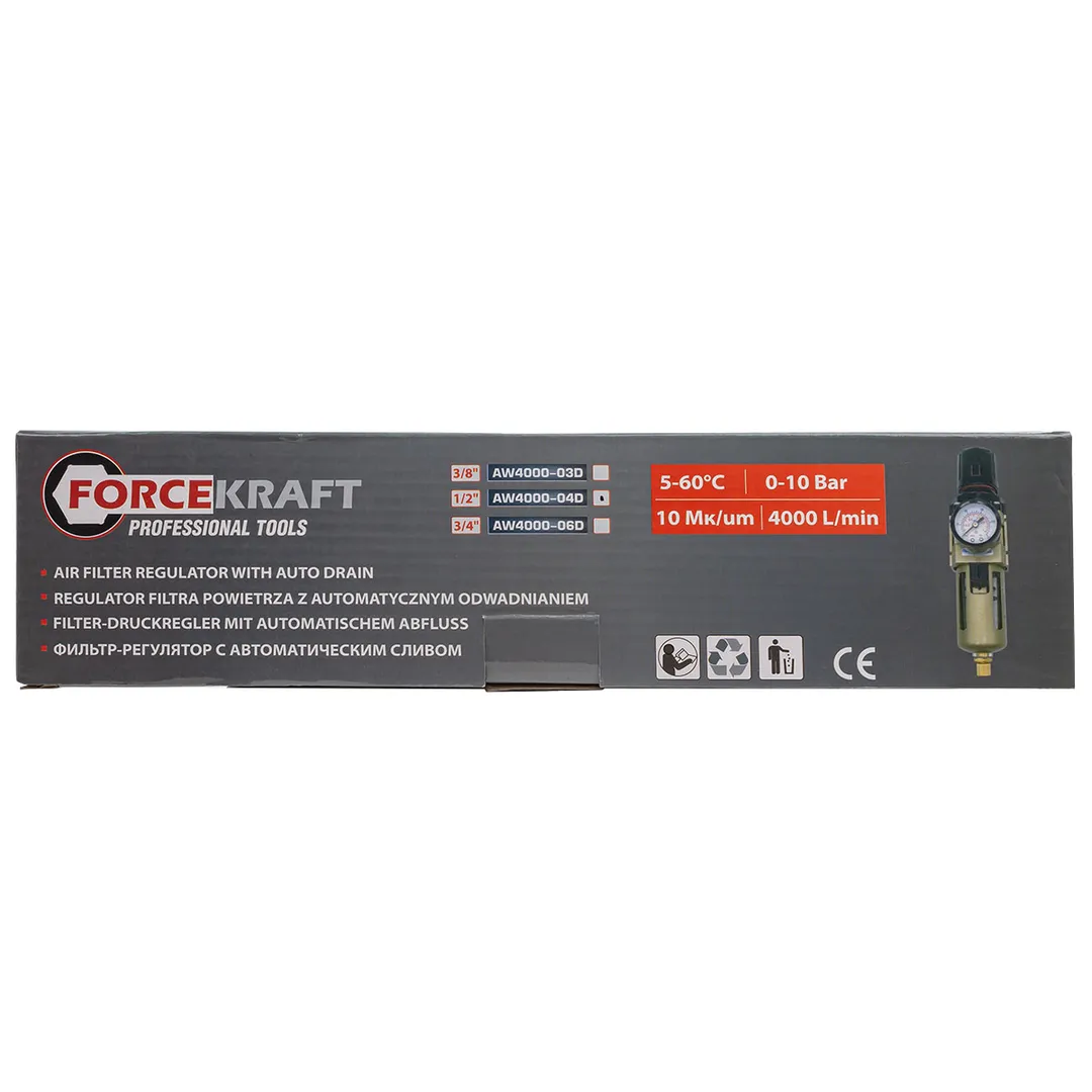 Фильтр-регулятор 3/8" с индикатором давления и автоматическим сливом ForceKraft FK-AW4000-03D