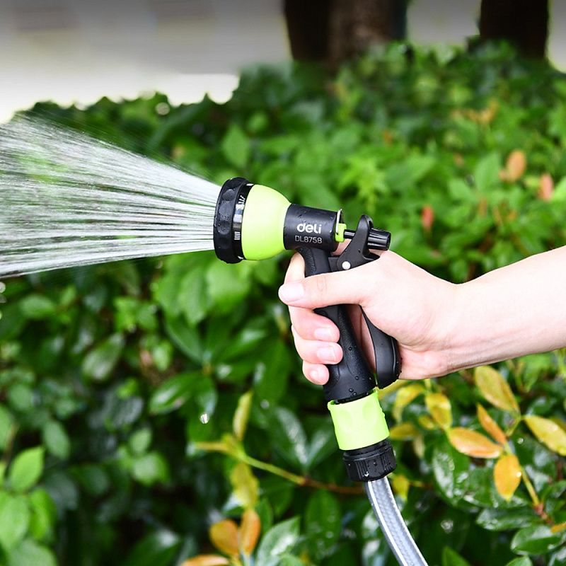 Пистолет-распылитель Deli GS EDL8758, 7 функций, быстросъем, фиксатор курка, черный, зеленый