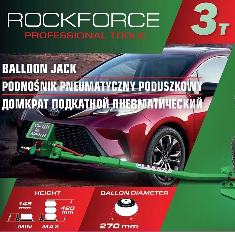 Домкрат подкатной пневматический 3 т, 145-420 мм RockForce RF-TRA1812 MST