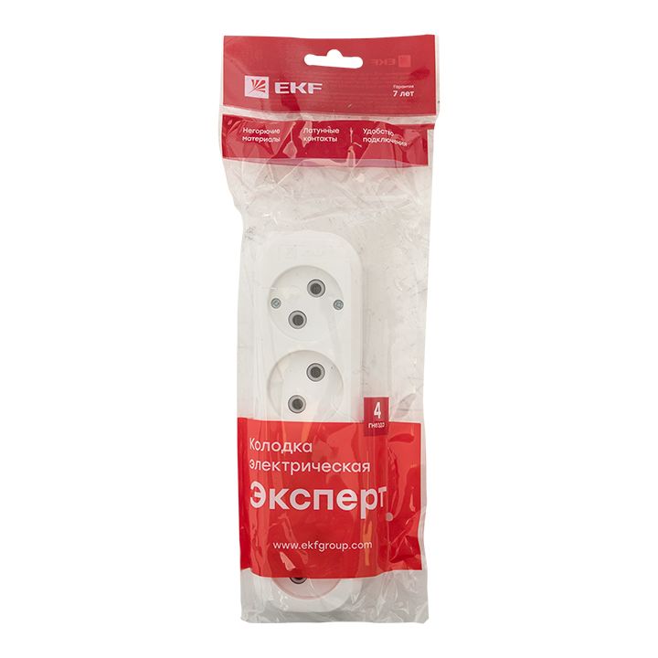 Колодка 4 гн, 10А 2,2кВт б/з Эксперт EKF PROxima AKB10-4