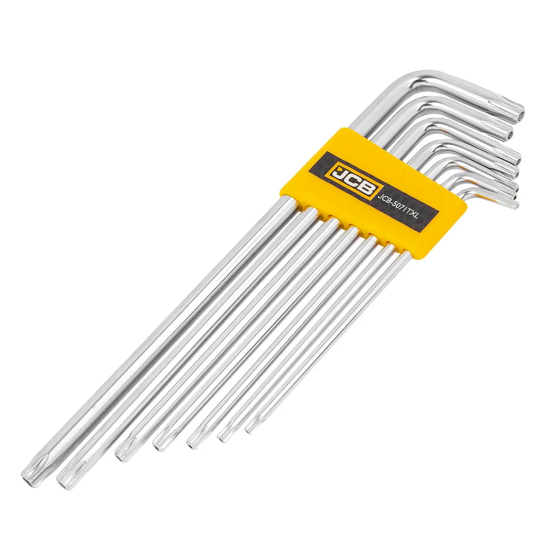 Набор ключей Г-образных TORX экстра длинных с отверстием, 7 пр. Т10Н-Т40Н JCB JCB-5071TXL