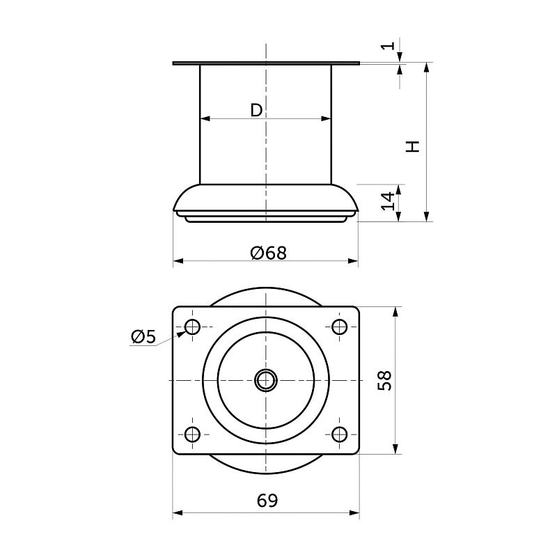 Опора мебельная мет. TB019, B140, d50 h80 хром AKS 115526