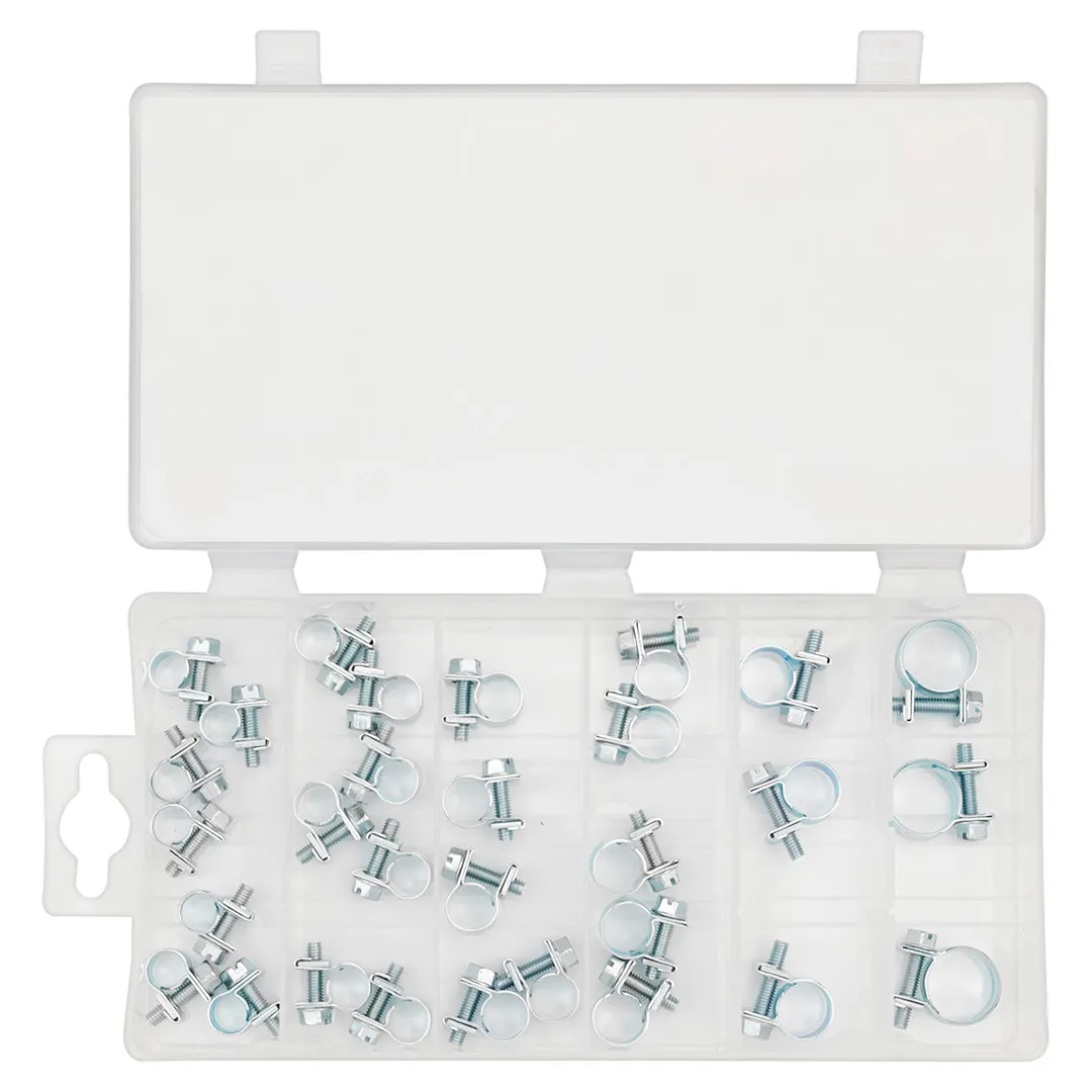 Набор хомутов зажимных червячных металлических от 6-8 мм до 14-16 мм 30 пр RockForce RF-06783