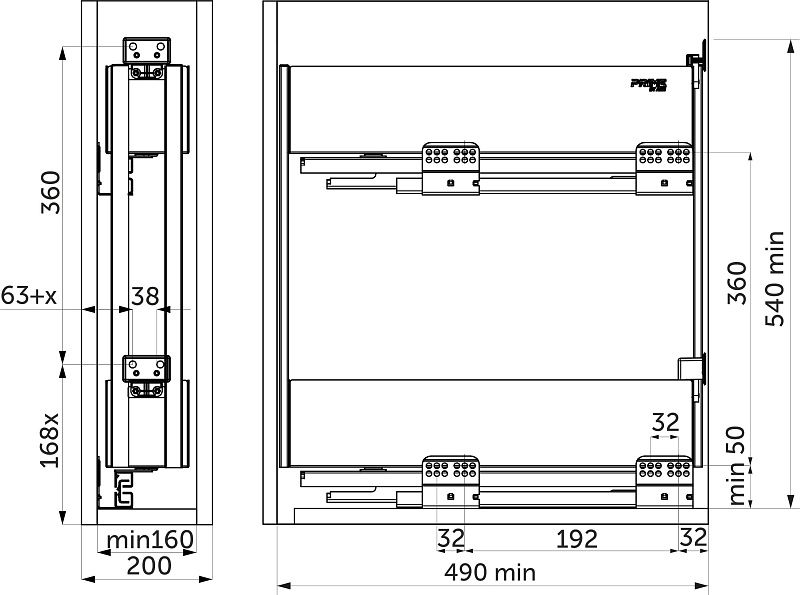 Выдвижная корзина-карго 200 ICON крепл.боковое/правое, графит PRIME by AKS 112520