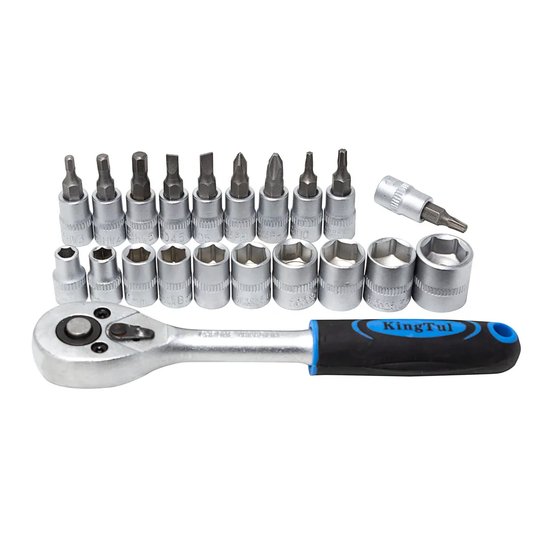 Набор головок и головок-бит с трещоткой 22 пр. 1/4'', 5-14 мм, 6-гр. KINGTUL KT422