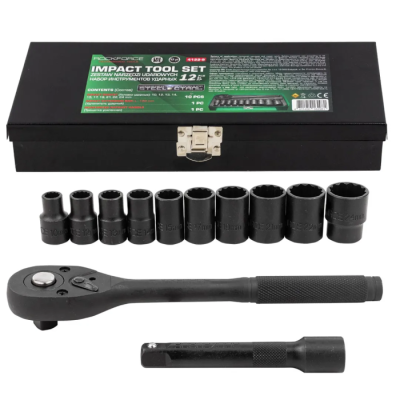 Набор ударных головок 10-24 мм с трещоткой и удлинителем 1/2'' 12-гр 12 пр RockForce RF-4122-9