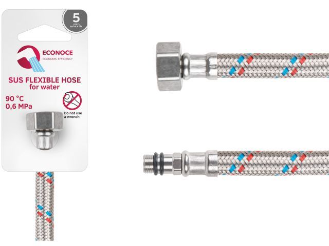 Подводка гибкая, SUS, иголка м10 короткая - гайка 1/2" 120 см, 6 Bar, 90°С ECONOCE EC023120