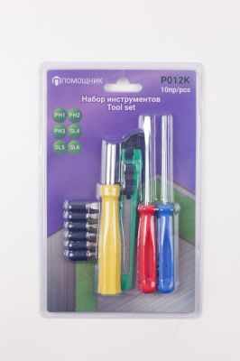 Отвертка с набором бит 10 пр. Помощник P012K