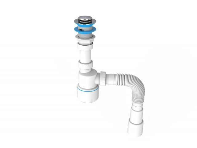 Сифон для умывальника, click-clack, гайка 32 мм, с гибк. труб. 1 1/4"- 40/50мм, AV Engineering AVE129747
