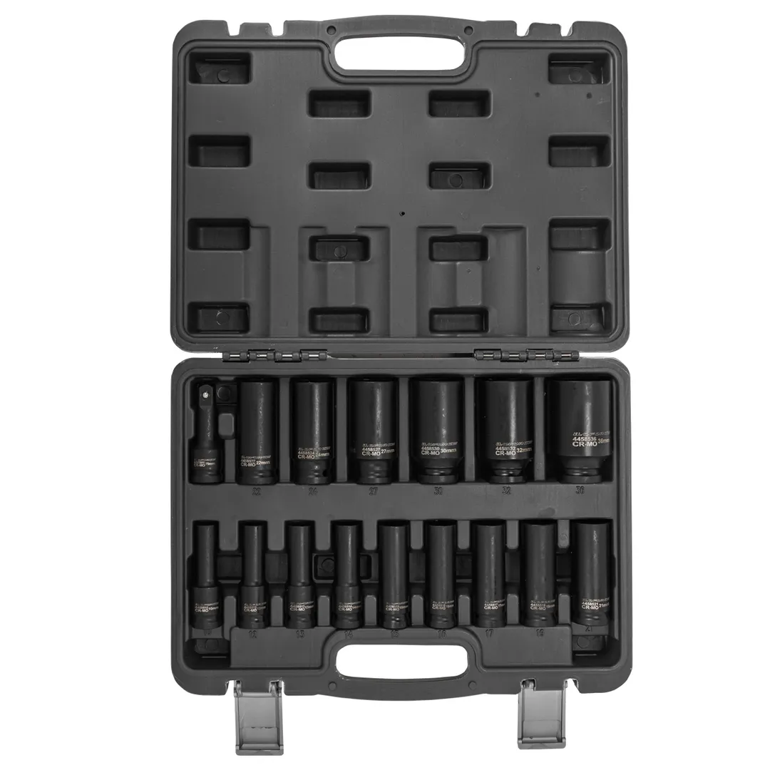 Набор головок ударных глубоких 10-32 мм 6-гр, 36 мм 12 гр, 1/2'', удлинитель 75 мм, 16 пр ILOforce IF-4177-5MPB