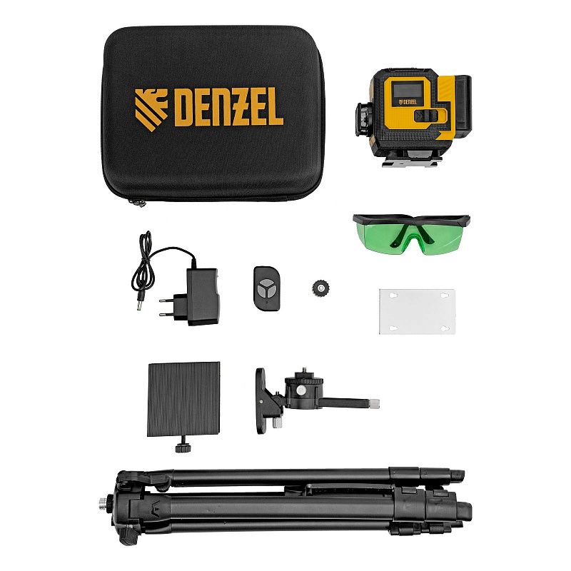 Лазерный уровень мультипризменный DLV-360-3T, 30 м, зеленый луч, Li-Ion 2,4 Aч, штатив Denzel 350805