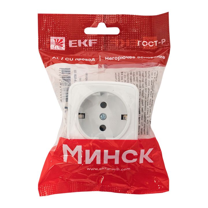 Минск Розетка 1-местная ОП 16А с заземлением белая EKF Basic EGR16-028-10