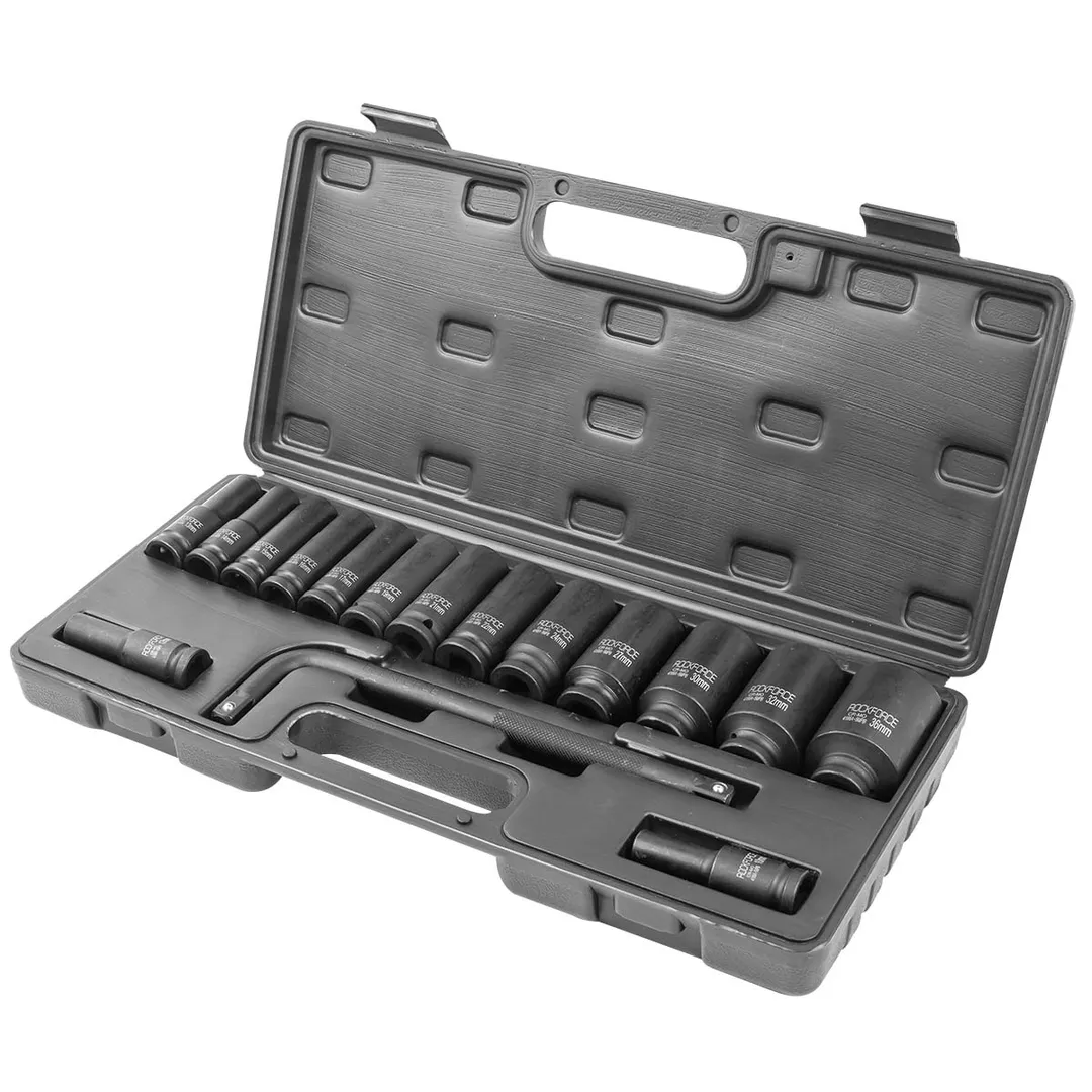 Набор головок ударных глубоких 10-36 мм 1/2'' 6-гр&12-гр 16 пр с Г-образным воротком RockForce RF-4166A-5MPB