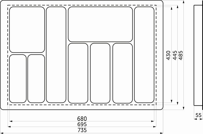 Лоток для столовых приборов 800 LINER 735*485, белый AKS 132248