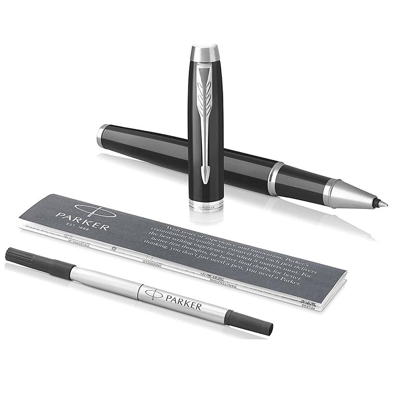 Ручка-роллер "IM Black Lacquer CT", 0.5 мм, черный, серебристый, стерж. черный