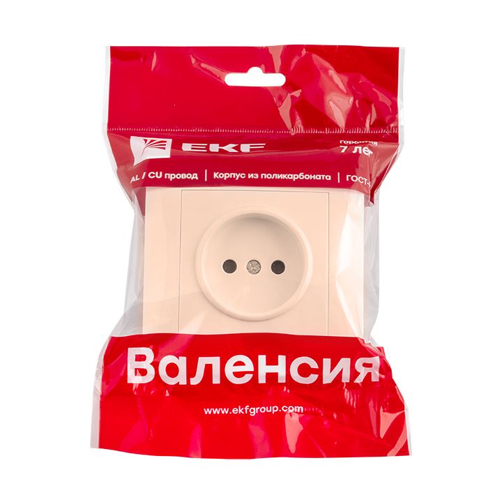 Валенсия розетка 1-местная б/з 10А кремовая с защ, штор, EKF PROxima EWR10-022-20