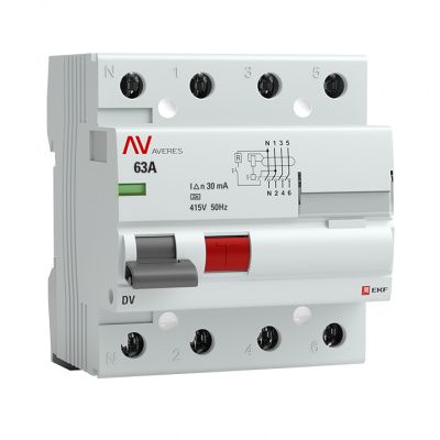 Устройство защитного отключения DV 4P 63А/ 30мА (A) EKF AVERES rccb-4-63-30-a-av