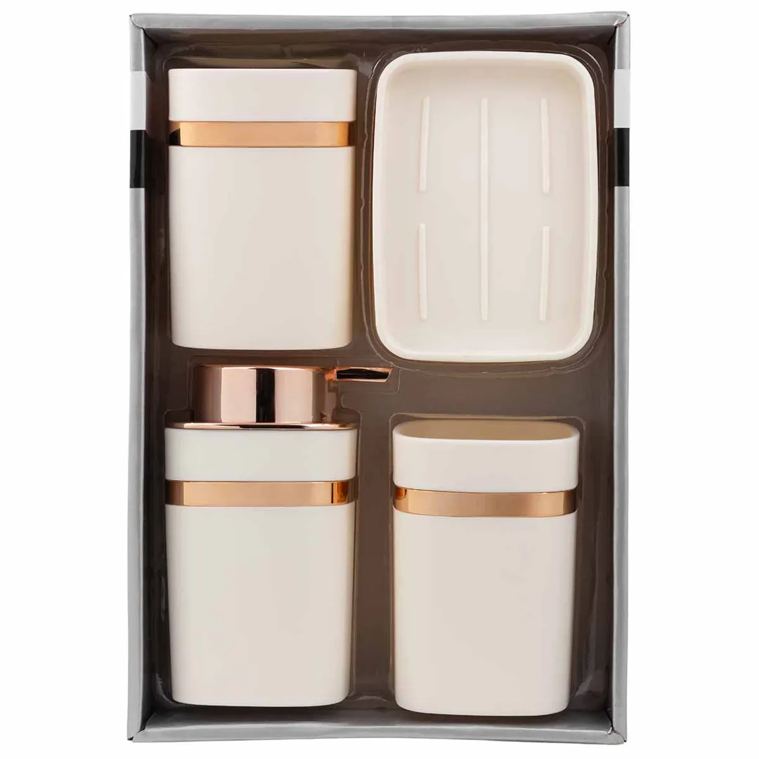 Набор для ванной комнаты 4 пр., мыльница, дозатор для мыла, подставка для зубных щеток, подставка для косметических аксессуаров La and Te beaute LT-BSP-3WH