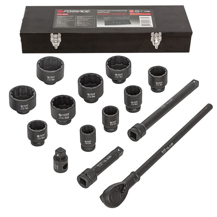 Набор ударных головок 15 пр. 1'' 12-гр. 36-80 мм Forsage F-8141-9MPB