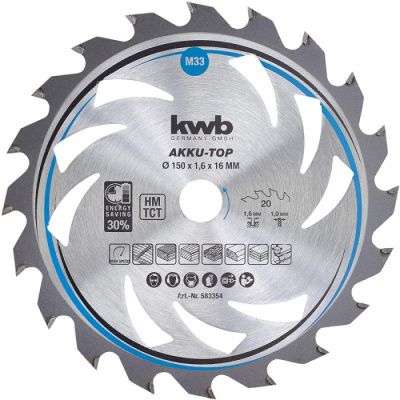 Диск пильный 150×16×1,6 мм, 20 зубов, для дерева, KWB 49583359