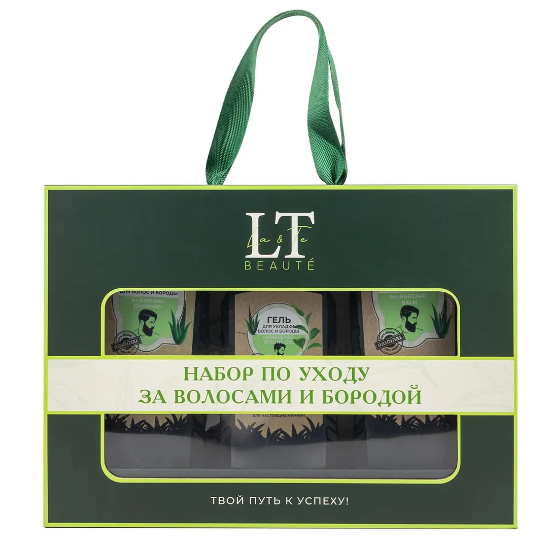 Набор мужской косметики по уходу за волосами и бородой, гребень, шампунь, гель, бальзам La and Te beaute LTMEN1