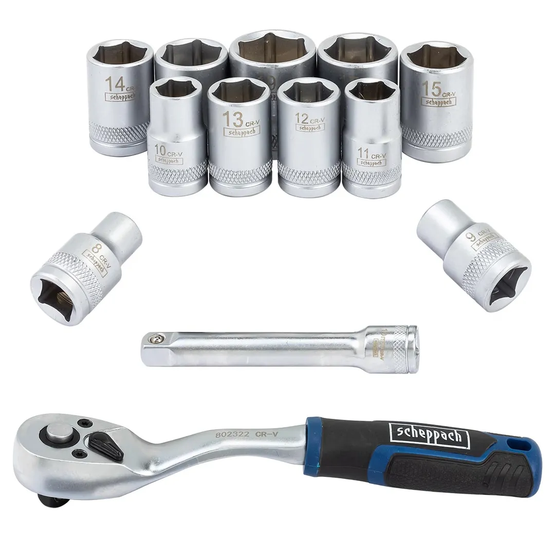 Набор головок 8-19 мм с трещоткой и удлинителем 3/8'' 13 пр Scheppach Sch-3132-5MSA