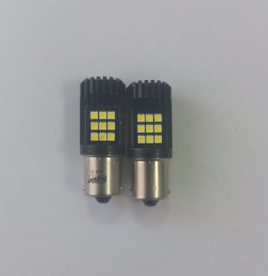 Светодиодная лампочка S123A T15 /белый/ (BA15S) 18SMD 3030 12-24V 1 contact, коробка 2 шт. AVS A40837S