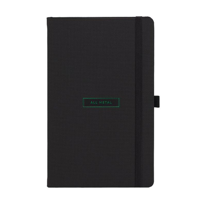Блокнот "All metal green", А5, 96 листов, на резинке, черный, срез зеленый