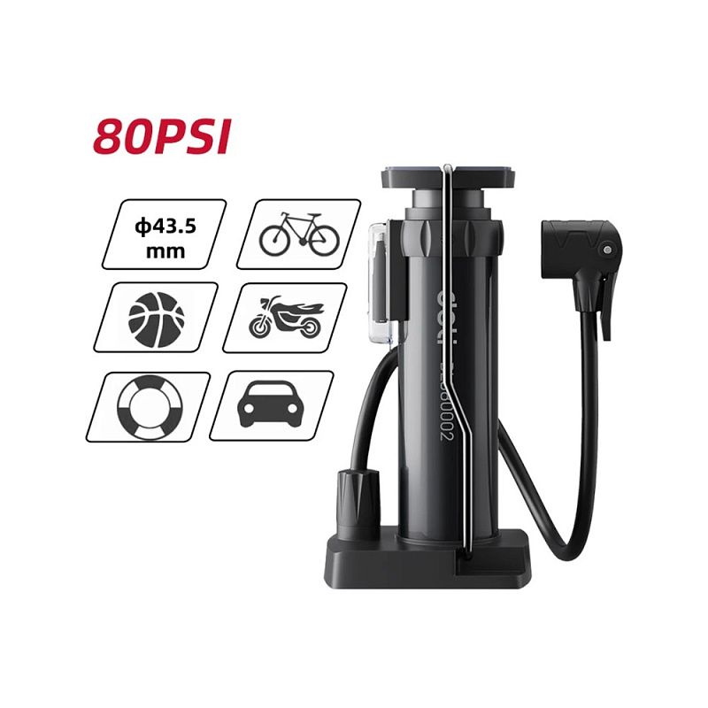 Насос велосипедный ножной Deli YS EDL880002, 5.5bar/80psi