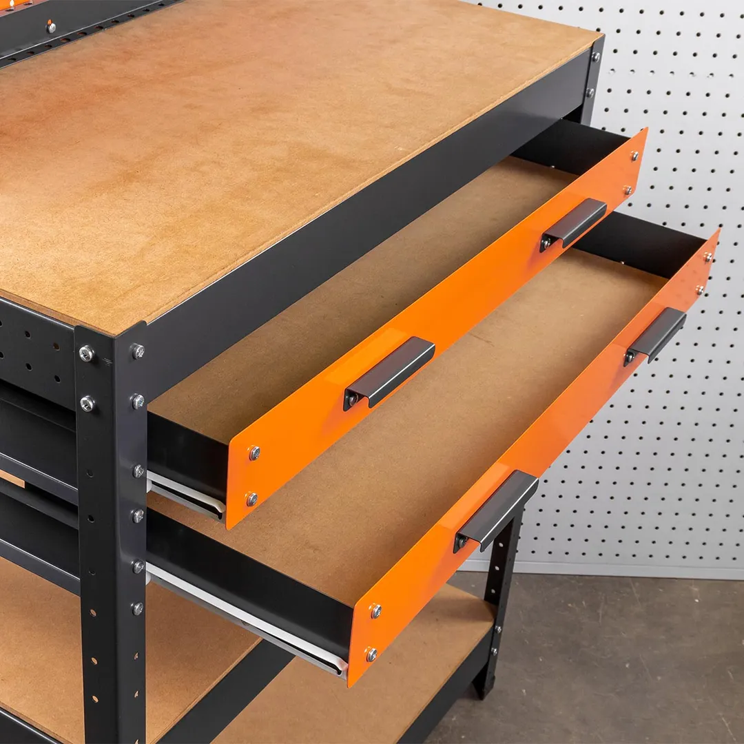 Верстак металлический 800х400х1400 мм с двумя выдвижными полками Forsage F-WT00304