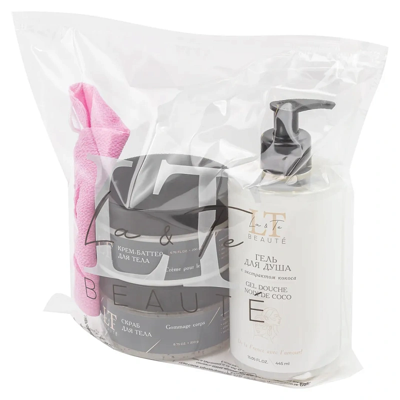 Набор косметики, гель для душа, скраб для тела, рукавичка, крем баттер La and Te beaute LT-28