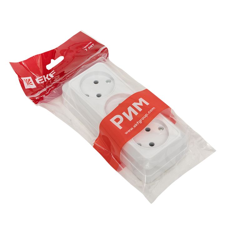 Рим Розетка 3-местная 10А без заземления белая EKF ENR10-202-10