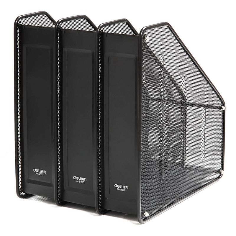 Модуль вертикальный "Deli 9197" с передней стенкой, 3 отделения, черный