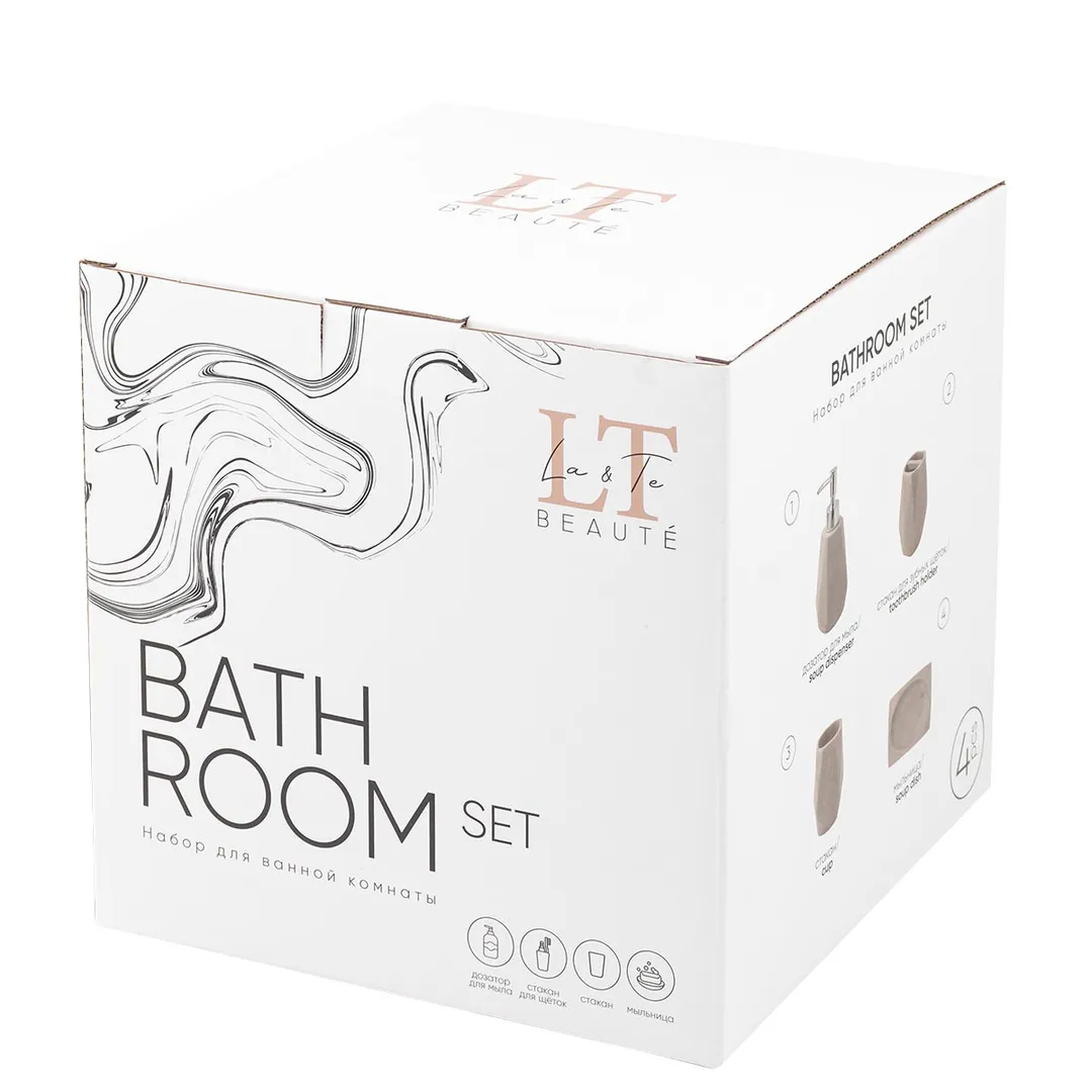Набор для ванной комнаты 4 пр., мыльница, дозатор для мыла, подставка для зубных щеток, подставка для косметических аксессуаров La and Te beaute LT-BS-3