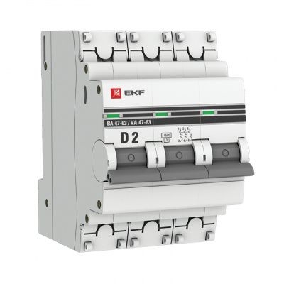 Автоматический выключатель 3P 2А (D) 4,5kA ВА 47-63 EKF PROxima mcb4763-3-02D-pro