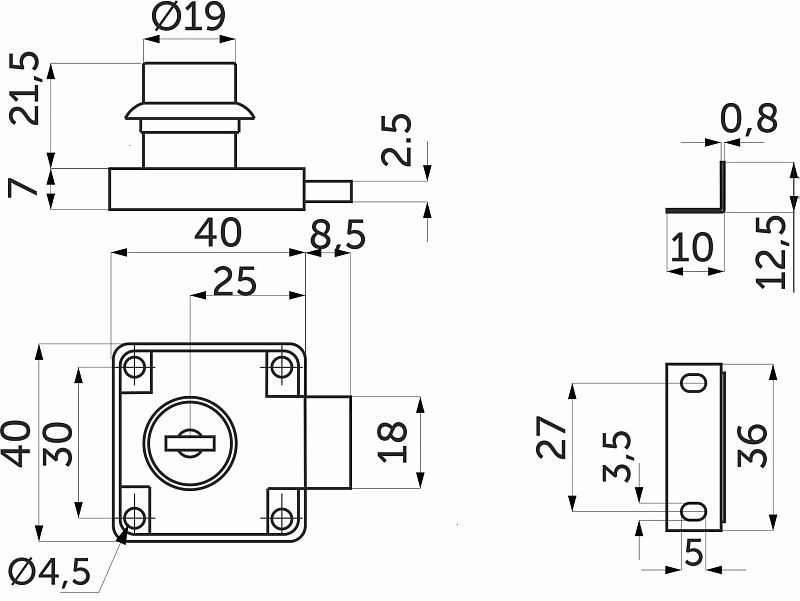 Замок для распашной двери механический 138, увеличенная планка, черный, AKS 117299