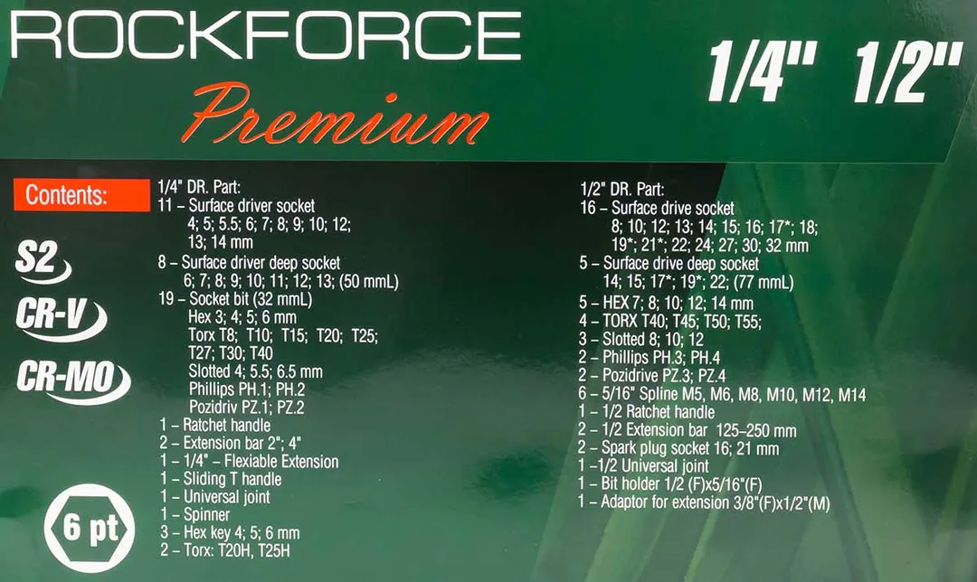 Набор инструментов 94+6 пр. 1/4''&1/2'', 6-гр. RockForce RF-4941-5 PREMIUM