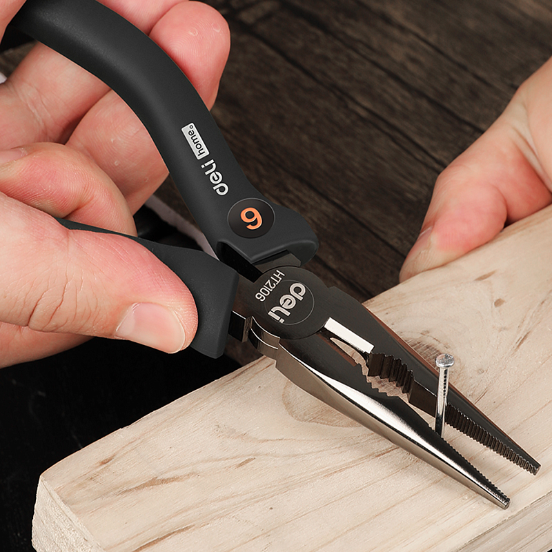 Длинногубцы Deli HS EHT2106, 160 мм, Soft Touch, черный