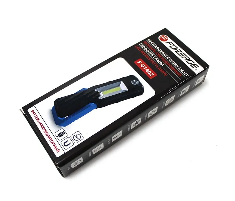 Лампа светодиодная аккумуляторная 5W COB+1W, магнит, 180-гр, 250Lm, 2000mAh, USB провод Forsage F-01402