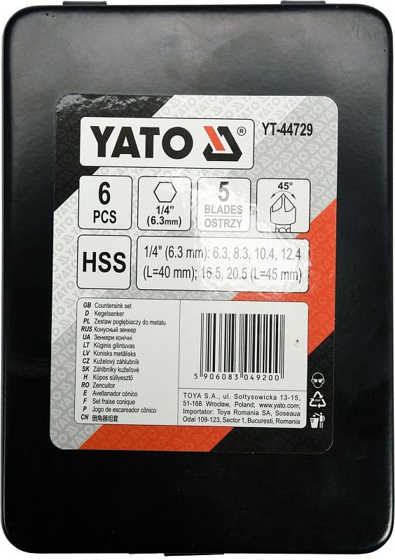 Набор конусных сверл, зенкер d6.3-20.5 мм., хвостовик HEX 6 пр. Yato YT-44729