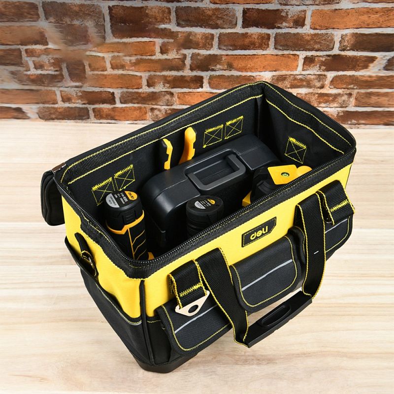 Сумка для инструментов Deli YS EDL586112, 14 карманов, 350х200х290 мм, ткань Oxford, черный, желтый