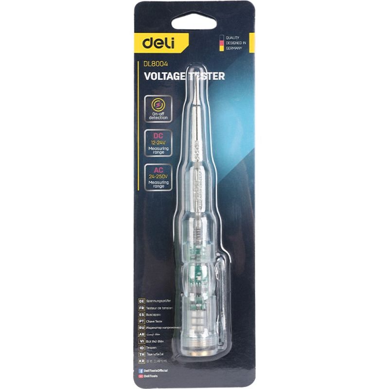 Индикаторная отвертка-тестер Deli YS EDL8004, 24 -250 В, светодиодная, прозрачный