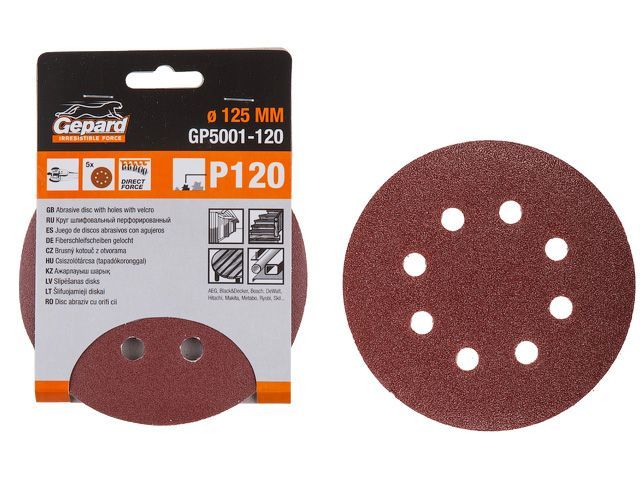Круг шлифовальный самосцепляющийся 125 мм Р180 Gepard 5 шт GP5001-180