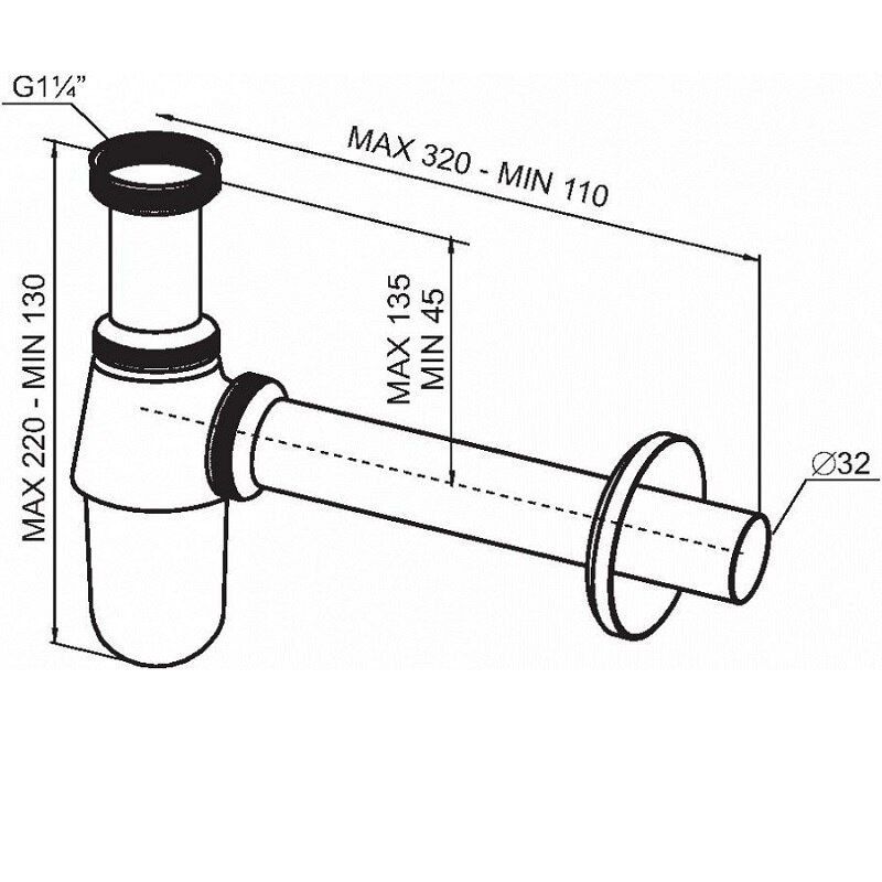 Сифон для умывальника (раковины) G5/4"-32 без выпуска, металл, хром TIM BAS0802S