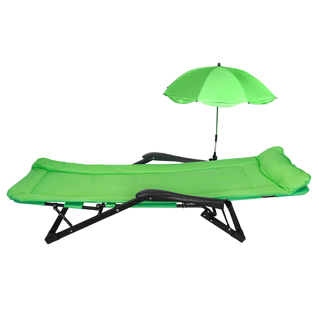 Шезлонг складной с подлокотниками на мягкой основе в комплекте с зонтом садовым, светло-зеленый, 1780х670х300 мм, до 200 кг WMC TOOLS WMC-FG-HY-8000LG-Z