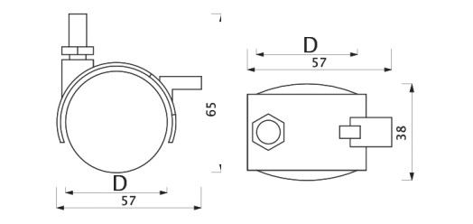 Колесо меб. пласт. d40 с винтом М8, серый AKS 107509