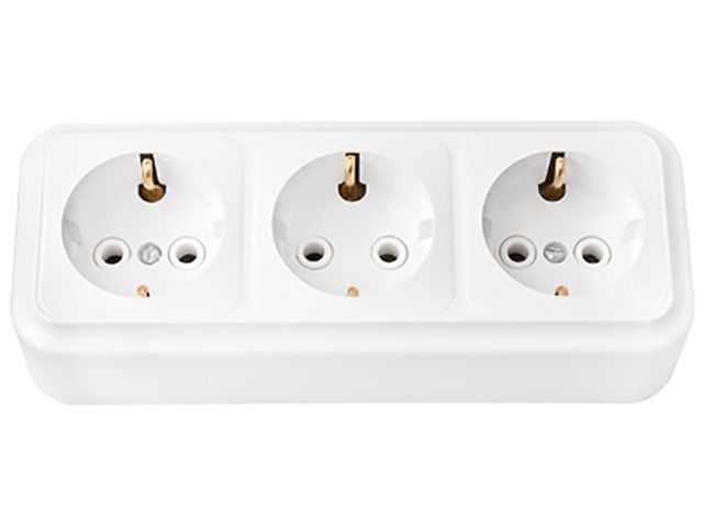 Розетка 3-ая (открытая, с/з) белая, Пралеска, Bylectrica РА16-265