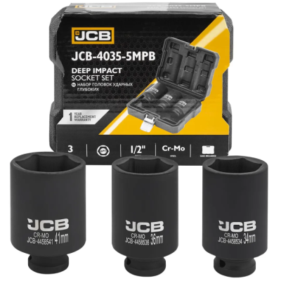 Набор головок ударных глубоких 34, 36, 41 мм 1/2'' 6-гр 3 пр JCB JCB-4035-5MPB