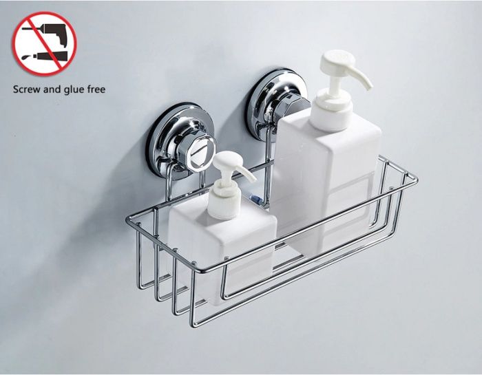 Полка в ванную - корзина на вакуумных присосках, пластик + сталь, хром Ledeme L3728