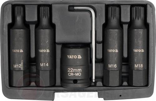 Набор ударных головок-бит 3/4'' Spline М12, М14, М16, М18 6 пр. Yato YT-1157